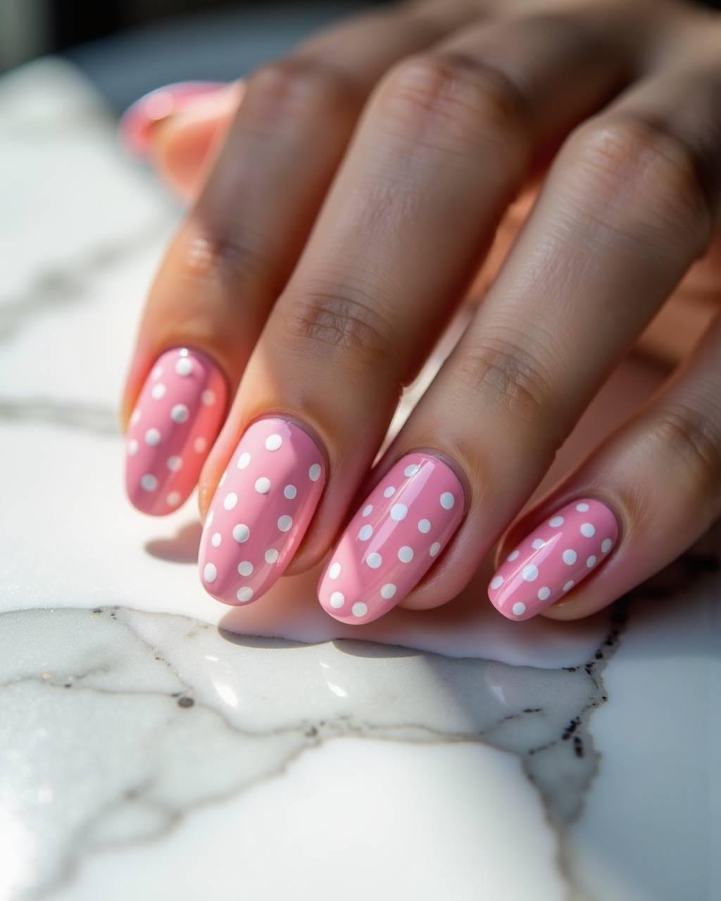 Oval geometric nail design by Hana Kim