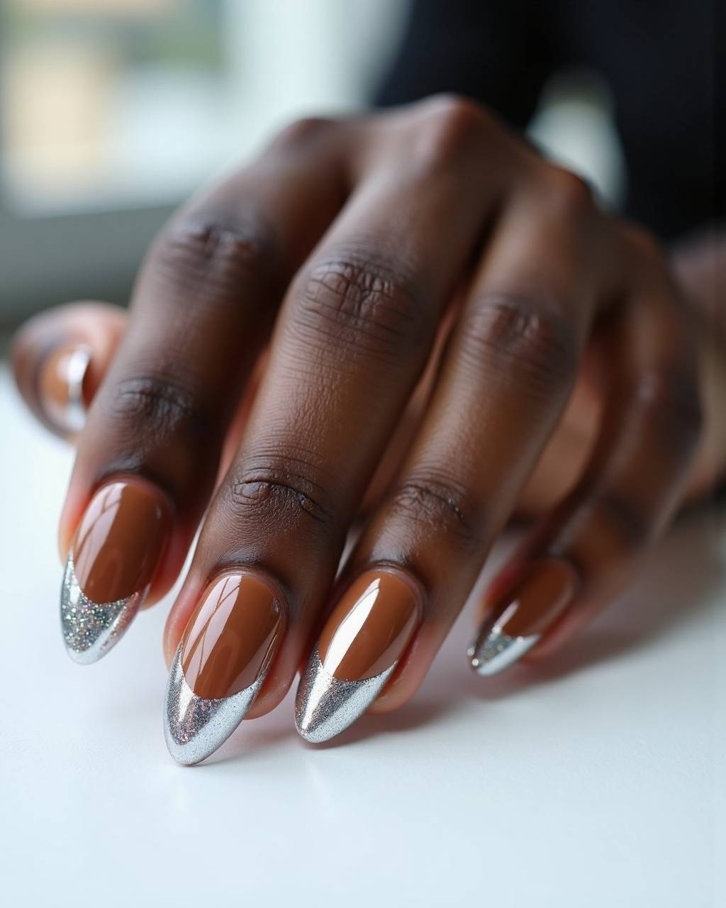 Almond chrome French nail design by Chloe Vance