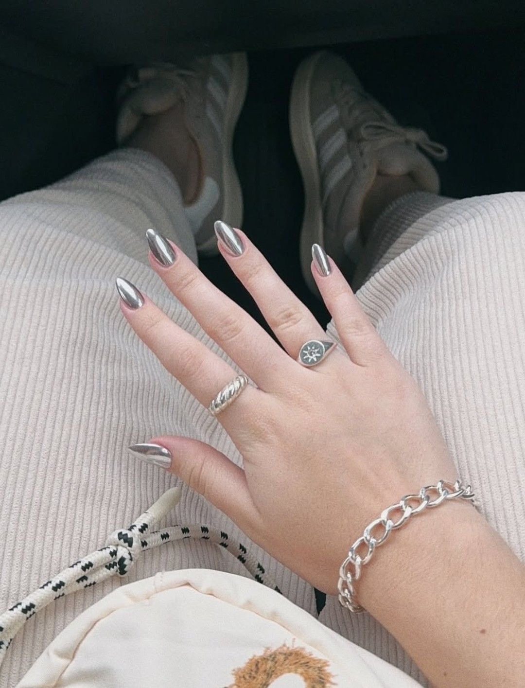 Square glitter French nail design by Victoria Sterling