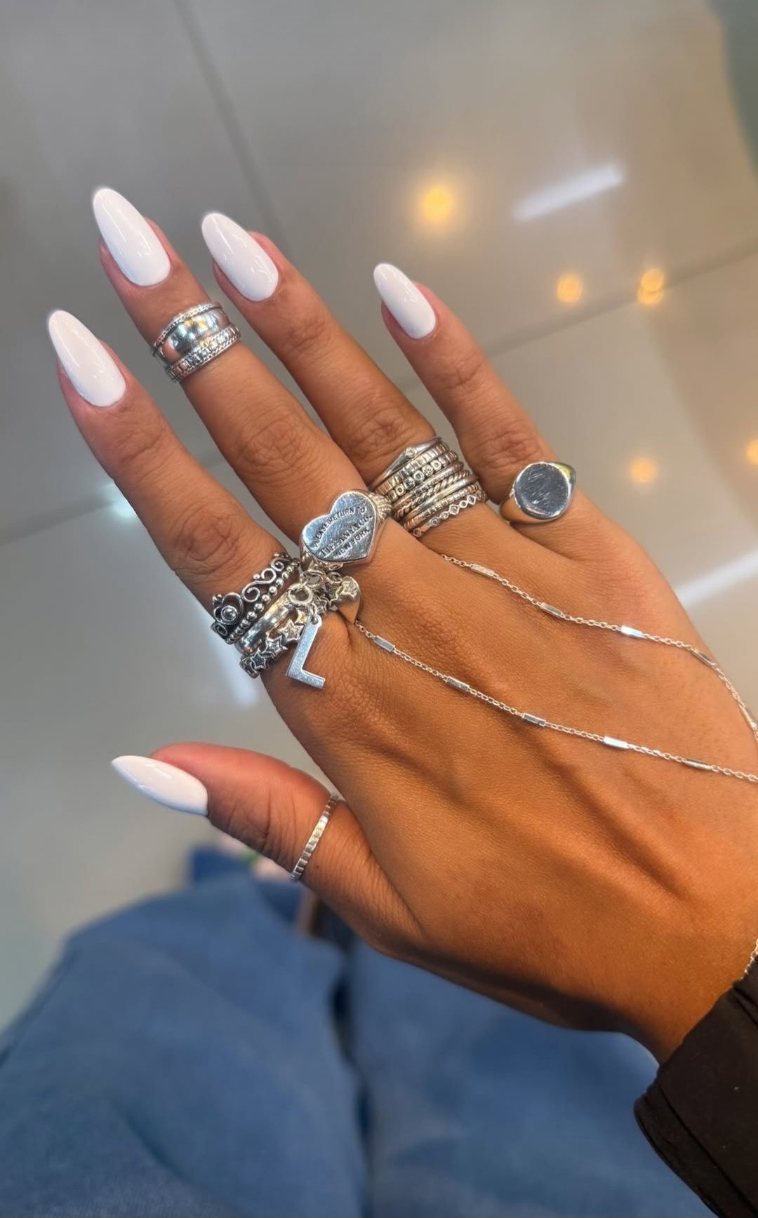 Almond chrome French nail design by Elena Grace