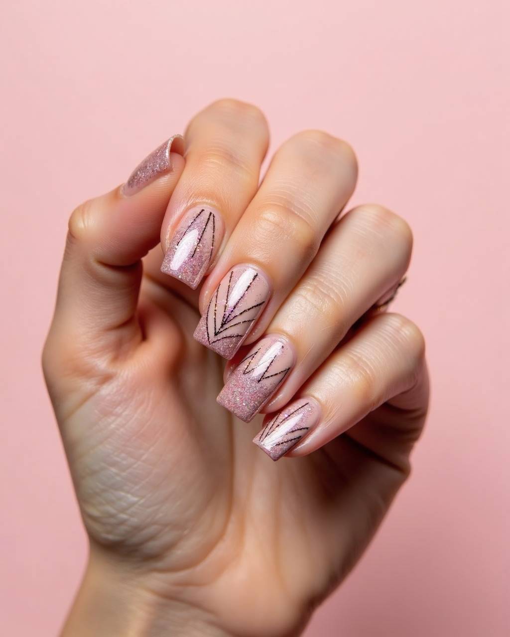 Square line art nail design by Kira Volkov