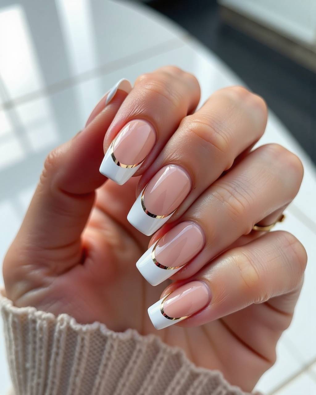 Squoval French nail design by Kira Volkov