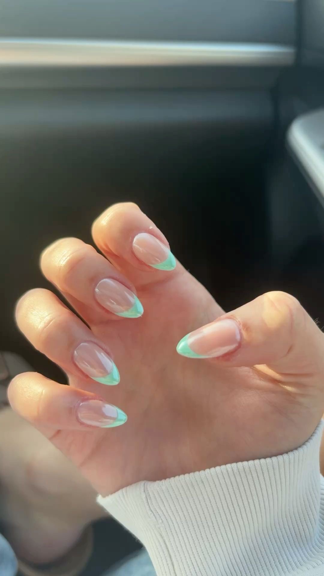 Almond glitter French nail design by Kira Volkov