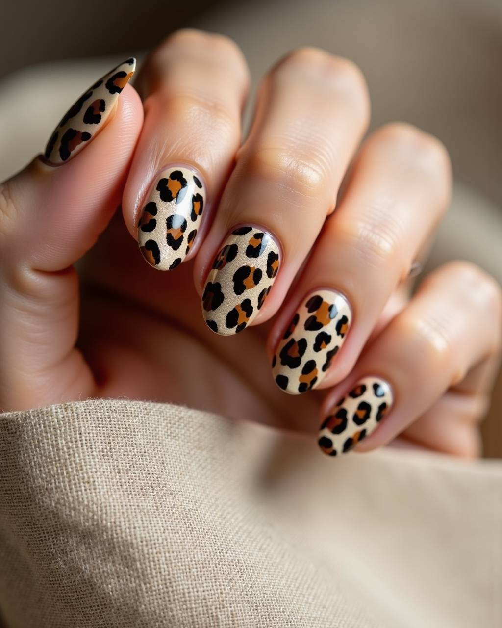Oval animal print nail design by Kira Volkov
