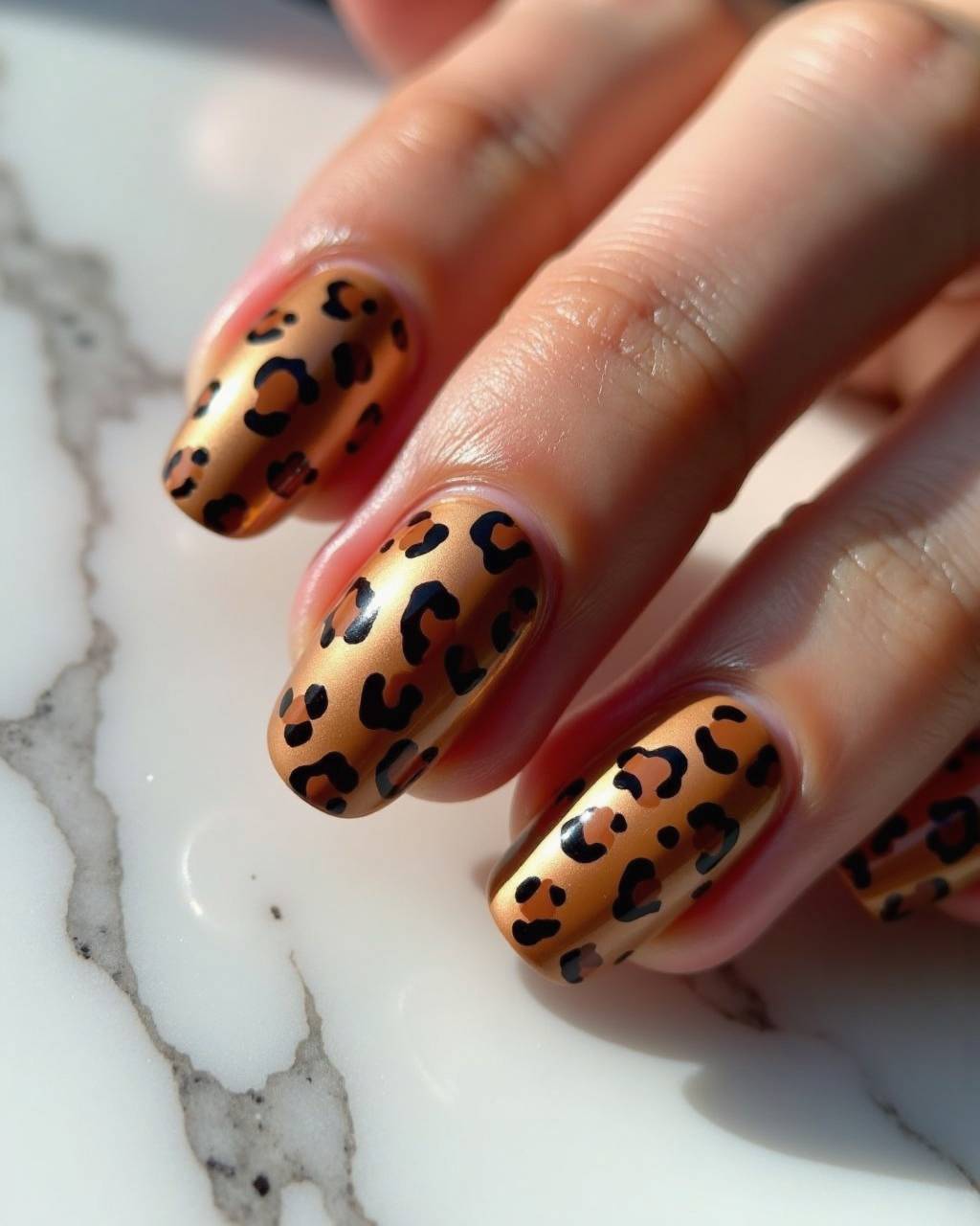 Oval animal print nail design by Mia Alvarez