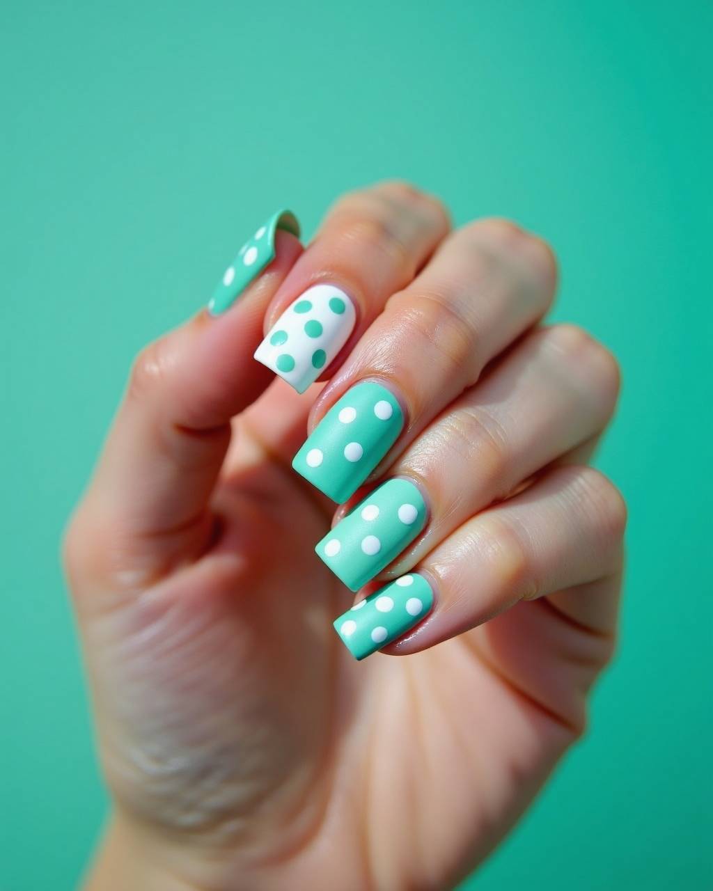 Square geometric nail design by Mia Alvarez