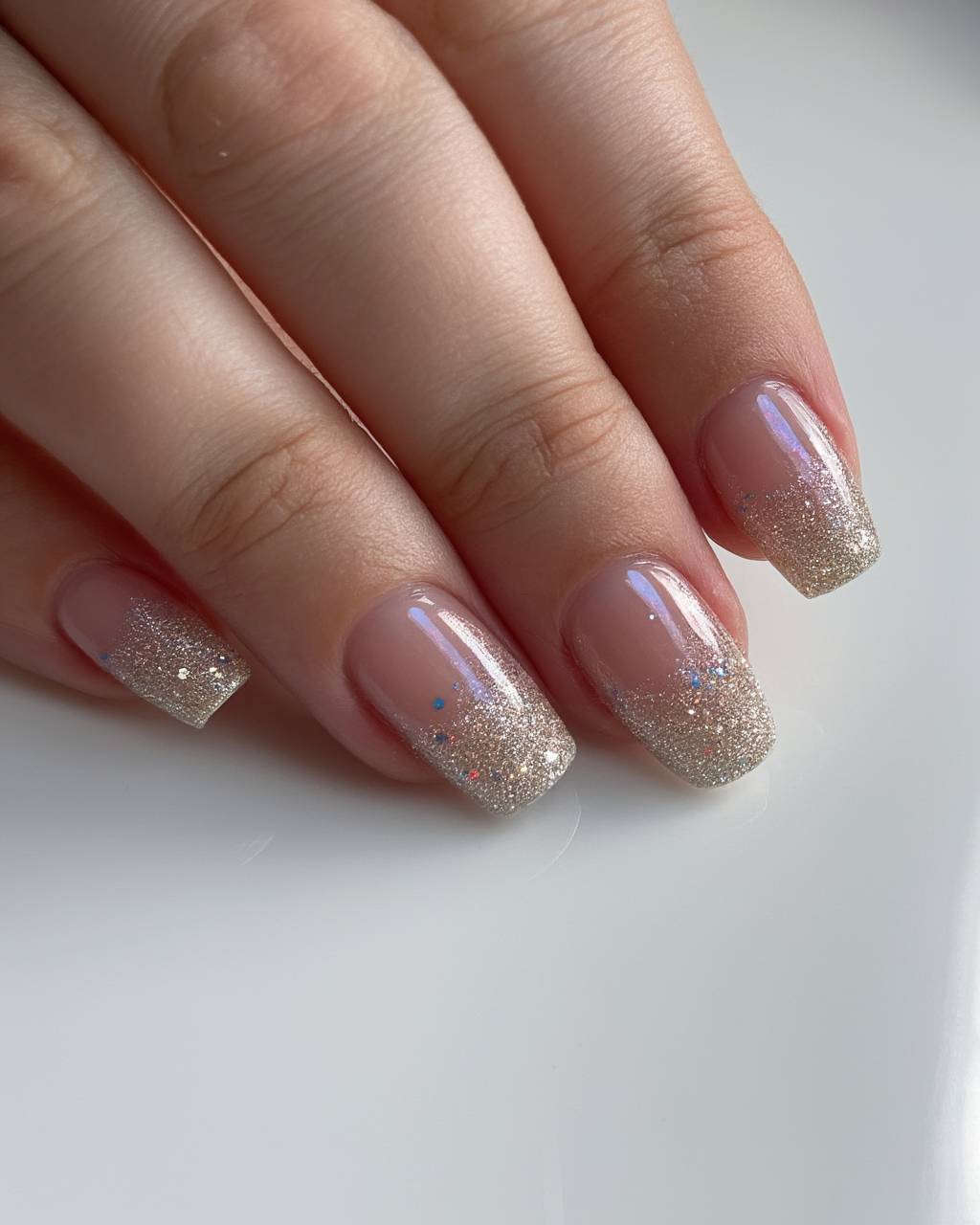Almond glitter French nail design by Mia Alvarez