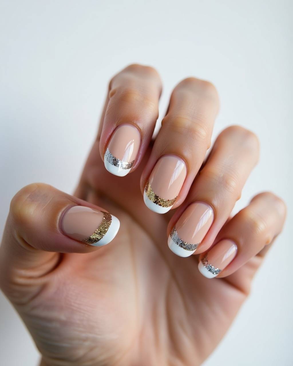 Oval glitter French nail design by Lola Fernandez