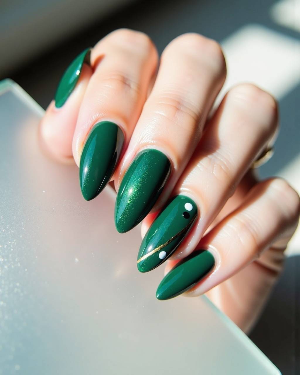 Almond minimalist nail design by Lola Fernandez