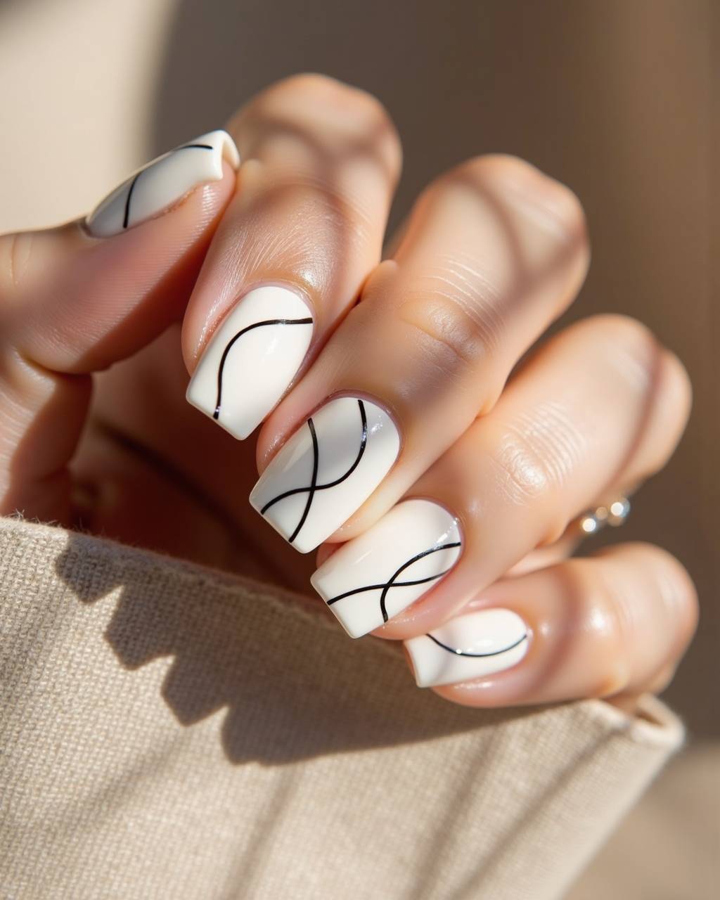 Squoval line art nail design by Lola Fernandez