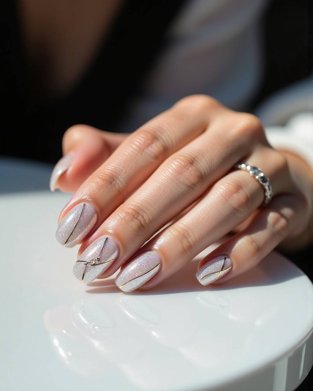 Oval line art nail design by Lola Fernandez