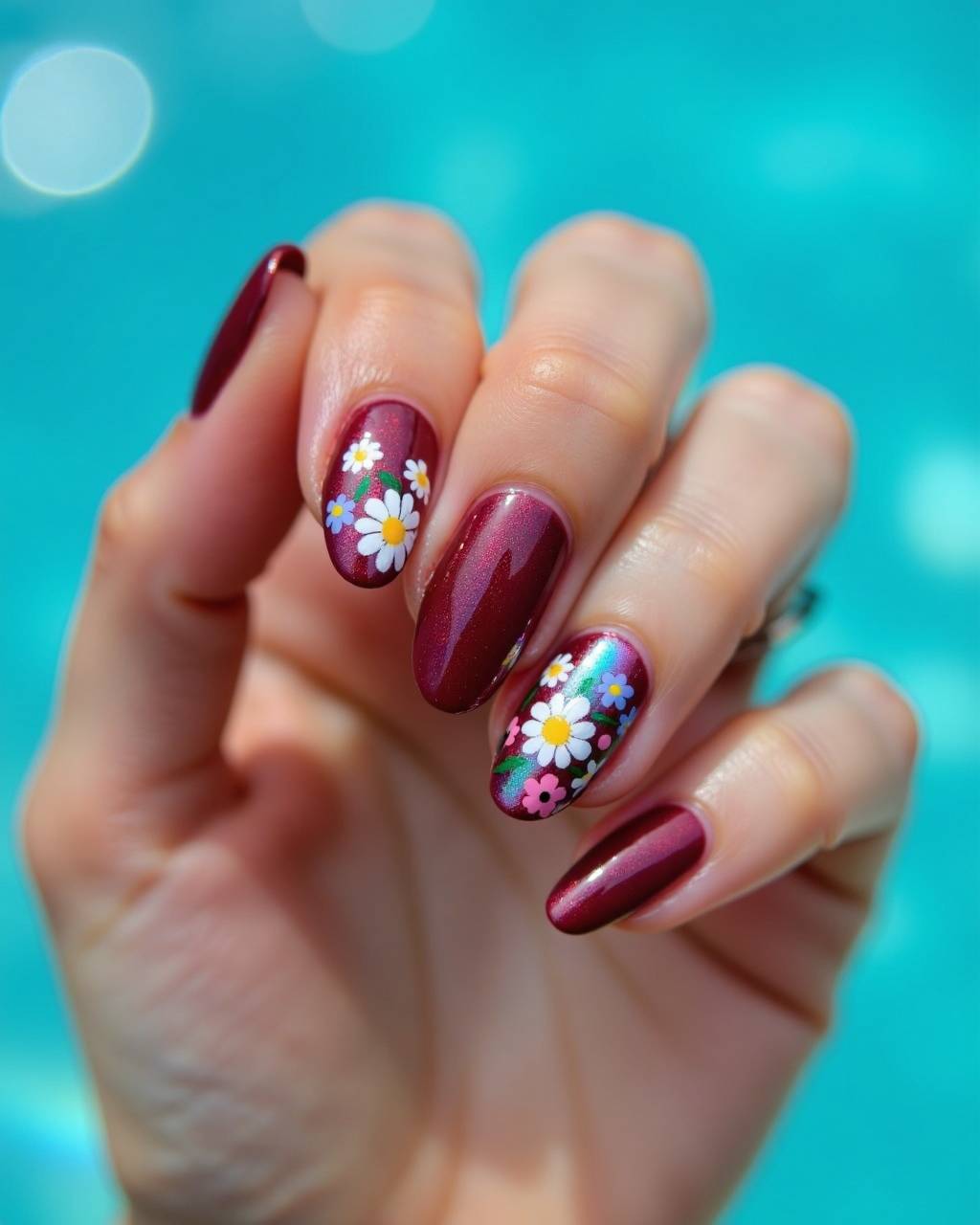 Oval floral nail design by Lola Fernandez