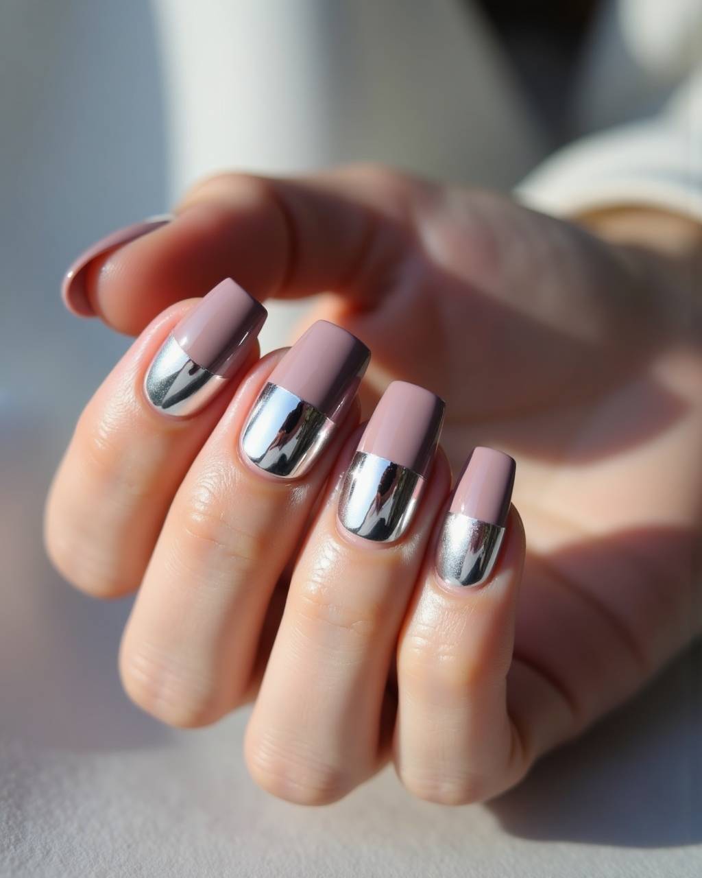 Squoval chrome French nail design by Lola Fernandez