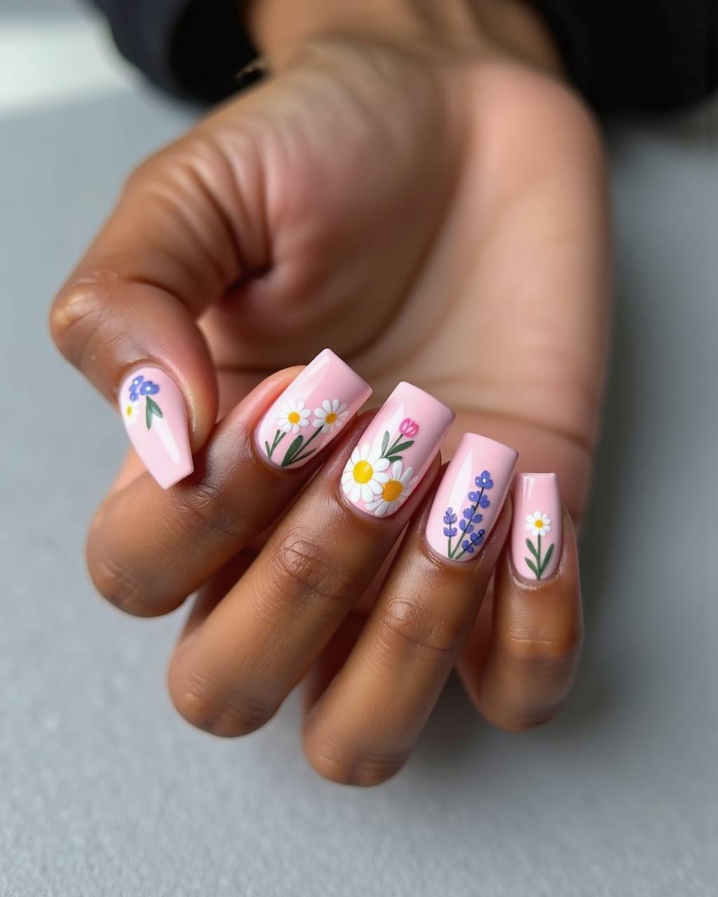 Square floral nail design by Omar Said