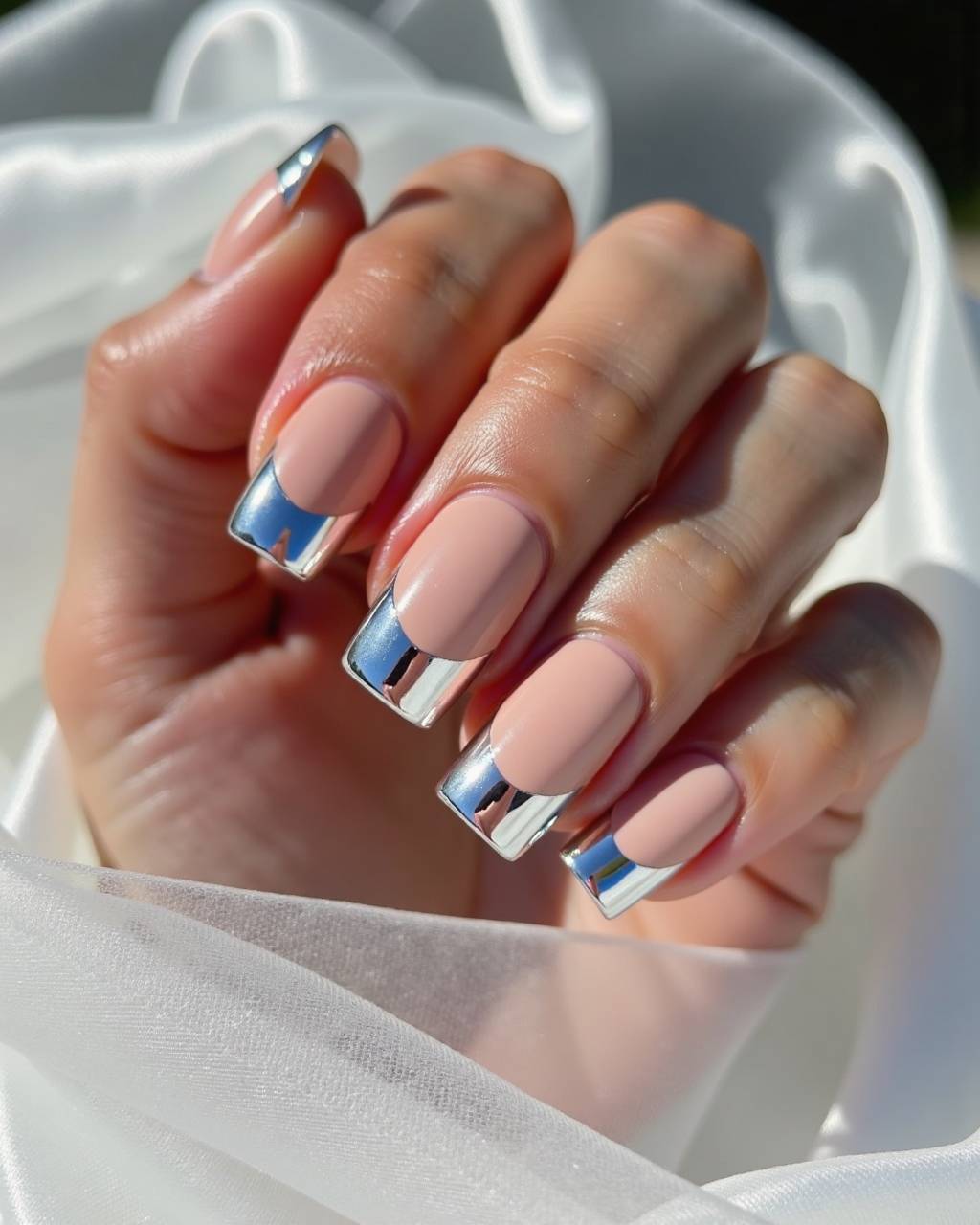 Square chrome French nail design by Omar Said